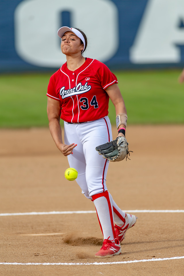 Softball pitcher releasing the ball